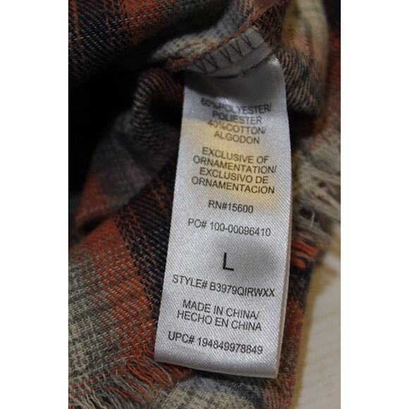 Democracy Women's L Red Blue Plaid Button-up Flannel Raw Hem Pockets LS Cowgirl - Picture 8 of 15